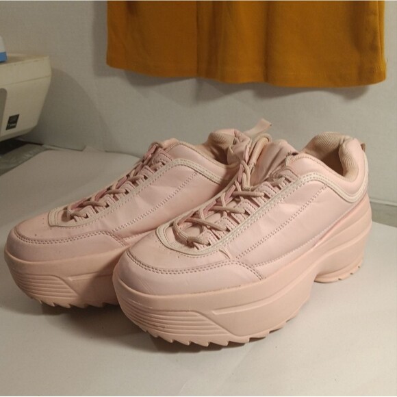 Sheln Pink Chunky Retro Front Lace Platform Sneakers 8 - Picture 8 of 8